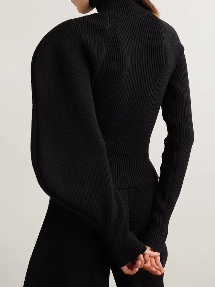 Solid Knitting Minimalist Sweater For Women Turtleneck Lantern Sleeve Slimming Temperament Sweaters Female Fashion Style