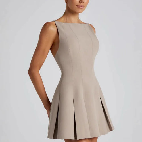 Load image into Gallery viewer, Backless High Waist A-line Sexy Mini Dress Women Robe Spaghetti Strap Sleeveless Pleated Club Party Dress Elegant
