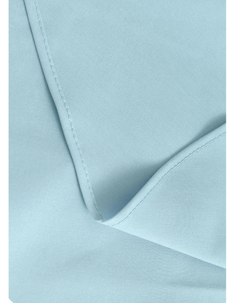 Women Blue Pleated Irregular Big Size Midi Dress New Round Neck Short Sleeve Fashion Tide Spring Summer 2025 1DJ1230