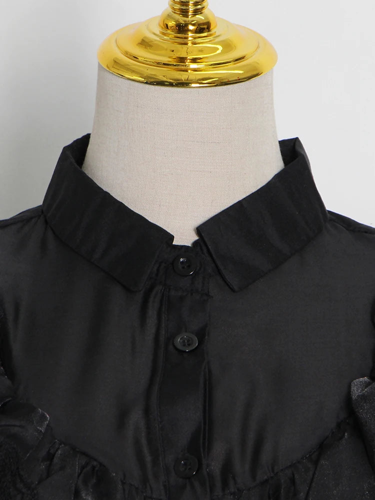 Patchwork Mesh Blouse Shirts For Female Lapel Collar Long Sleeve High Waist Loose Women's Vintage Shirt Fashion