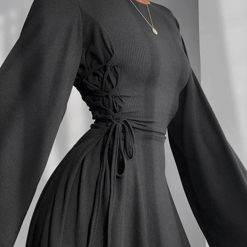 Load image into Gallery viewer, Ribbed Solid O Neck Long Flare Sleeve Bandage Sexy Bodycom Maxi Dress Fall Elegant Y2K Outfits Birthday Party Outfits
