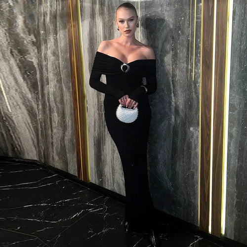 Load image into Gallery viewer, Off-shoulder Long Sleeve Sexy Maxi Dress For Women Autumn New Strapless Backless Bodycon Elegant Club Party Long Dress
