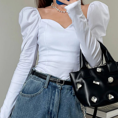 Load image into Gallery viewer, Slim Minimalist Shirt For Women Square Collar Long Sleeve Solid Blouses Female Spring Clothing Style Fashion
