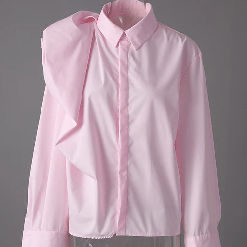 Load image into Gallery viewer, Women pink Color Irregular Shaped Big Size Blouse New Lapel Long Sleeve Shirt Fashion Tide Spring Autumn 2025 CPG3292
