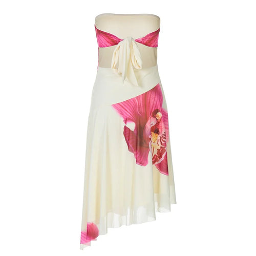 Load image into Gallery viewer, Floral Print Sexy Midi Dress Women Gown Summer New Strapless Off-shoulder Sleeveless Backless Irregular Ruffle Dress
