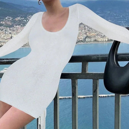 Load image into Gallery viewer, Sexy White Knitted Lace-up Backless Dresses Long Sleeve Mini Dress Autumn 2024 Fashion Sexy Women&#39;s Clothing C70-EI35
