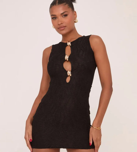 Hollow Out Sleeveless Sexy Mini Dress Women Robe Fashion Summer New Metal Ring Skinny Tank Dress Female Club Dresses