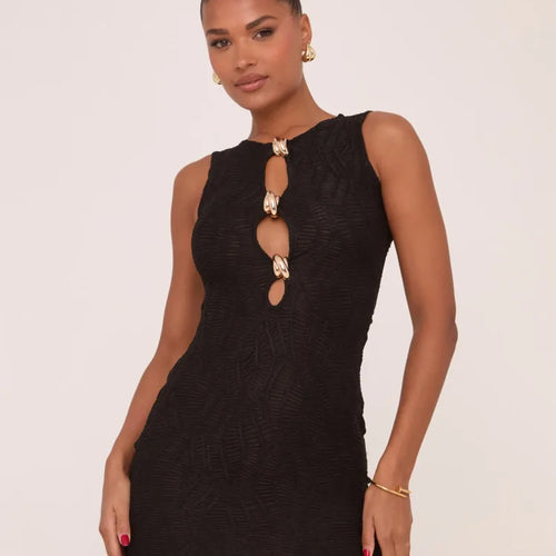 Load image into Gallery viewer, Hollow Out Sleeveless Sexy Mini Dress Women Robe Fashion Summer New Metal Ring Skinny Tank Dress Female Club Dresses
