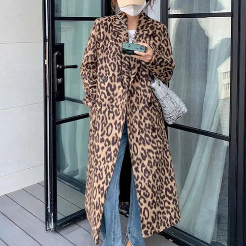 Load image into Gallery viewer, Leopard Print Thick Big Size Long Woolen Coat New Lapel Long Sleeve Women Jacket Fashion Tide Autumn Winter 2025 1DH8599
