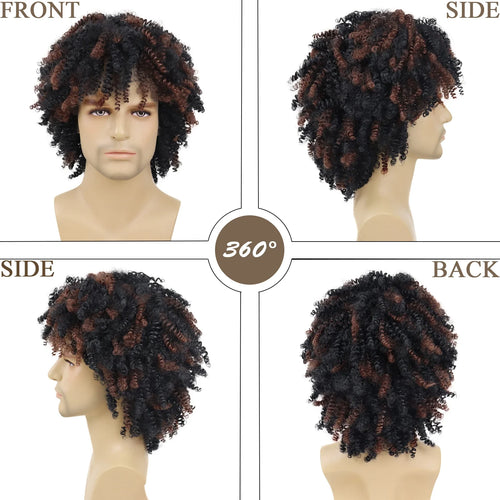 Load image into Gallery viewer, Synthetic Wigs for Men Short Hair Curly Wig with Bangs Natural Wig Afro Hairstyle Male Brown Wig Halloween Costume Wigs
