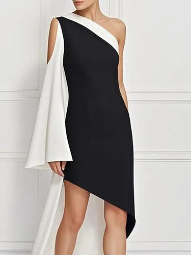 Load image into Gallery viewer, Evening Black Dresses Woman Elegant 2025 New Summer Hollow Flared Long Sleeves Asymmetrical Wedding Guest Dress Woman
