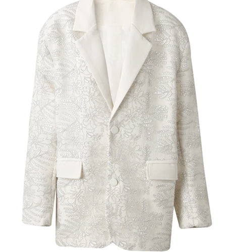 Women Beige Textured Pocket Big Size Vintage Blazer New Lapel Long Sleeve Jacket Fashion Tide Spring Autumn 2025 CPG3013