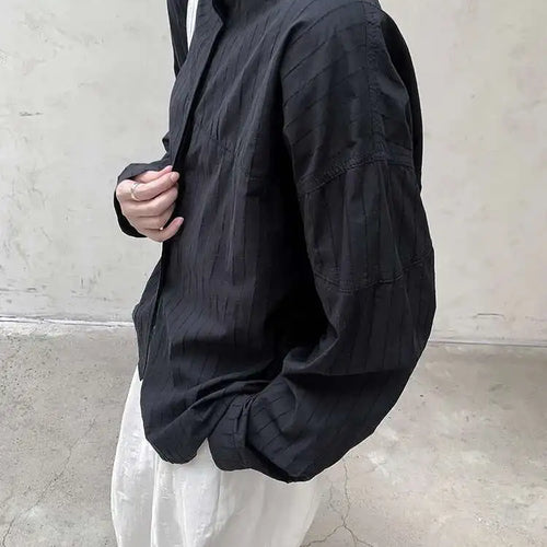 Load image into Gallery viewer, Women Black Striped Vintage Big Size Blouse New Stand Collar Long Sleeve Shirt Fashion Tide Spring Autumn 2025 1DH8363
