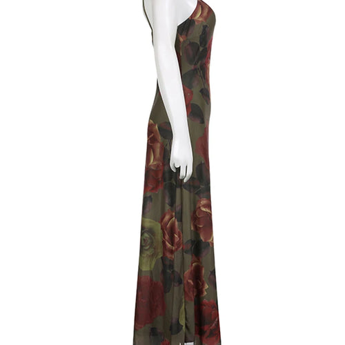 Load image into Gallery viewer, Spaghetti Strap Vintage Floral Printing Chiffon Dress Long Chic Fashion Holidays Maxi Dresses Women Double Layer
