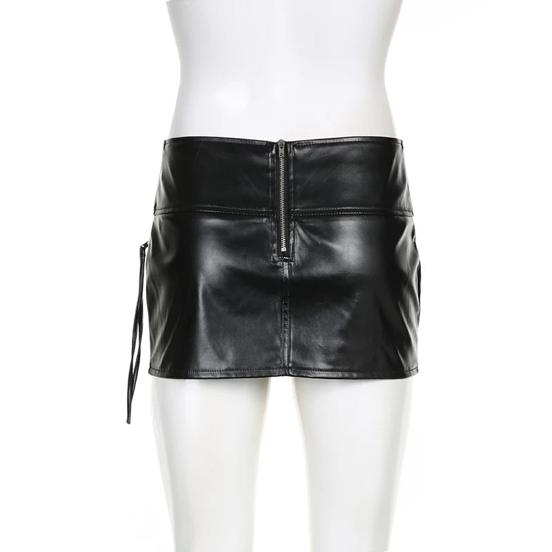 Streetwear Fashion Bodycon Leather Skirt Zipper Low Waisted Heart Shape Party Mini Skirt Ladies Hottie Club Outfits