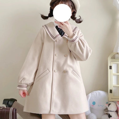 Load image into Gallery viewer, Solid Warm JK Style Girls Wool Blends Long Coats Jacket Winter Metal Single-breasted  Sleeve Casual  Warmness Outwears
