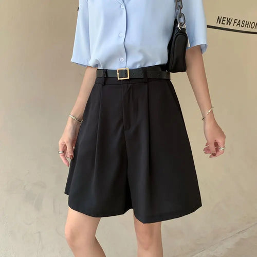 Load image into Gallery viewer, Summer New Black Blue Loose High Waist Wide Leg Pleated Shorts Korean Version Women Gray Office Short Pant Casual Fashion Simple
