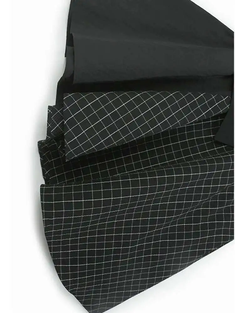 Women Black Plaid Color-block Big Size Midi Dress New Round Neck Short Sleeve Fashion Tide Spring Summer 2025 1DJ0086