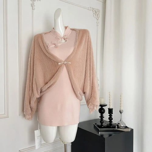 Load image into Gallery viewer, New Chinese Style 2024 Women's Autumn Winter Loose Cardigan Shawl Coat And Long Sleeved Knitted Short Dress Two Piece Set Trendy
