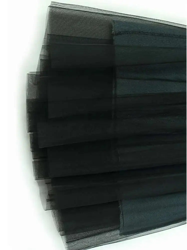 High Elastic Waist Black Mesh Denim Casual A-line Half-body Skirt Women Fashion Tide New Spring Autumn 2025 1DH6911