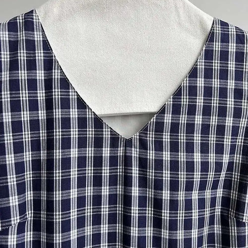 Load image into Gallery viewer, Women Dark Blue Plaid Pocket Vintage Long Elegant Vest Dress New V-Neck Sleeveless Fashion Tide Spring Summer 2025 1DJ0667
