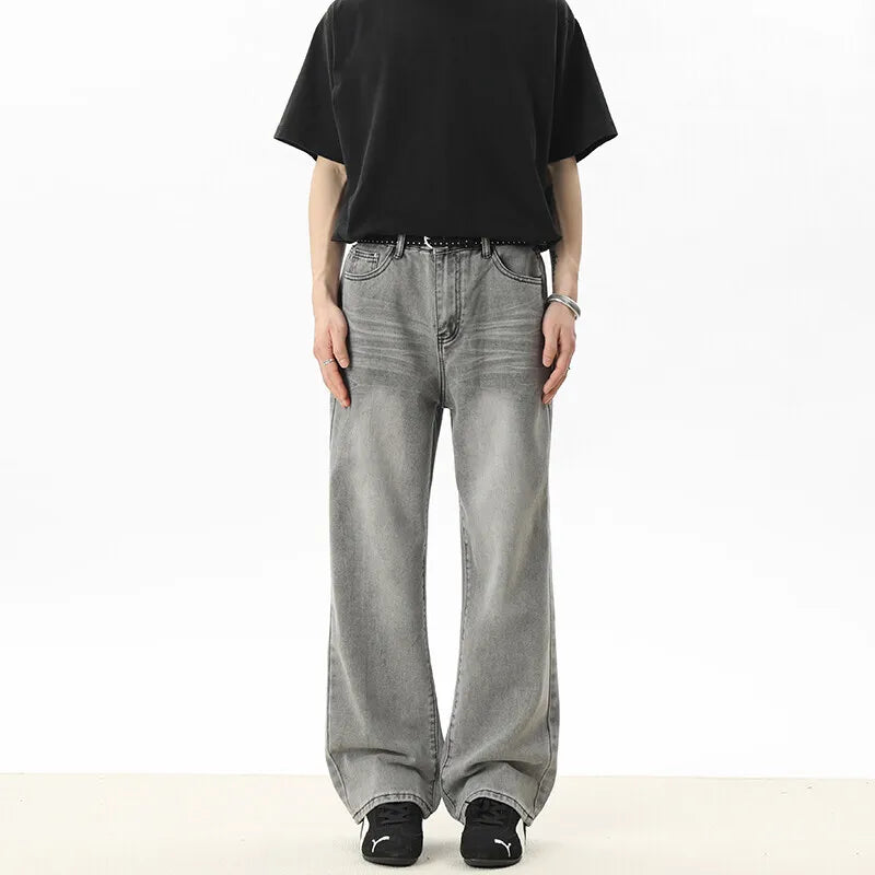 Men's Jeans Summer New High Street American Style Cat Beard Design Solid Color Simple Denim Pants Male Trousers 9W1810