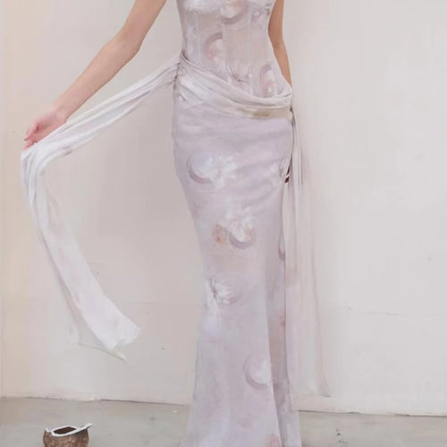 Load image into Gallery viewer, Slimming Printing Spliced Lace Up Elegant Dresses for Women Square Neck Sleeveless Tunic Dress Female Clothing New
