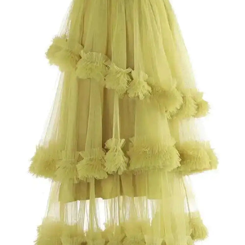Load image into Gallery viewer, High Elastic Waist Yellow Mesh Ruffles Irregular A-line Half-body Skirt Women Fashion Tide New Spring Autumn 2025 1DH9405
