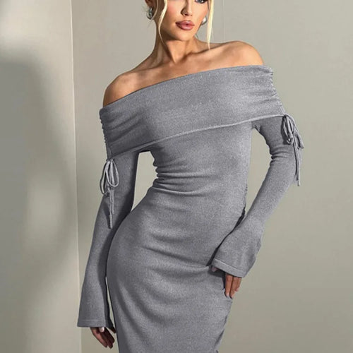 Load image into Gallery viewer, Elegant Winter New Women Fashion Long sleeved Dress One line Neck Drawstring Wrap Hip Vestidos Bodycon Party Evening
