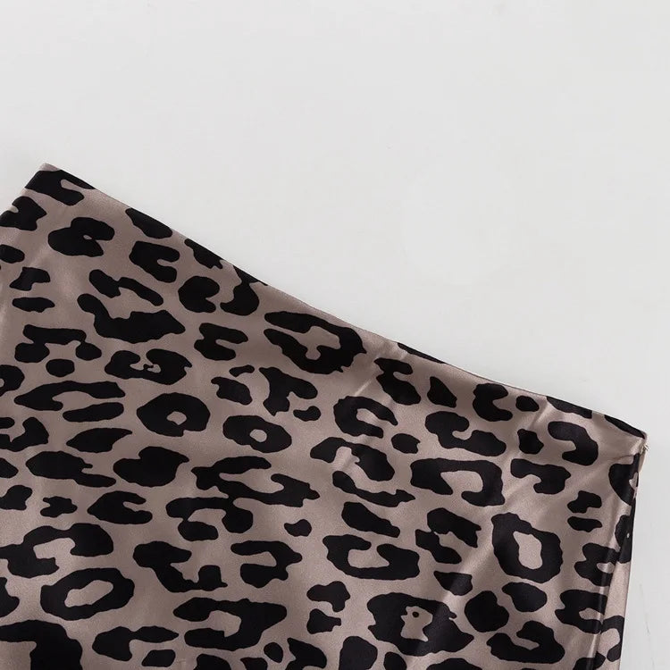 Satin Leopard Print Long Skirt Women Fashion High Waist Maxi Fishtail Skirt Ladies Fashion With Zipper Sexy Skirts