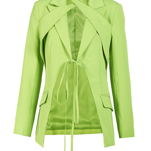 Load image into Gallery viewer, Women Green Irregular Cross Bandage Blazer New Lapel Long Sleeve Loose Fit Jacket Fashion Tide Spring Autumn 2025 CP1984
