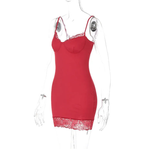 Load image into Gallery viewer, Spaghetti Strap Lace Sexy Mini Dress For Women Red Off-shoulder Strapless Sleeveless Backless Slim Fit Bodycon Dress
