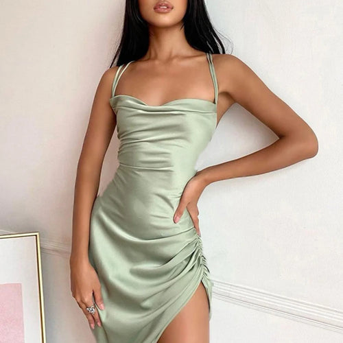 Load image into Gallery viewer, Satin Bodycon Backless Dress Women Solid Spaghetti Strap Dress Women Spring Casual Hollow Out Skinny Evening Vestidos

