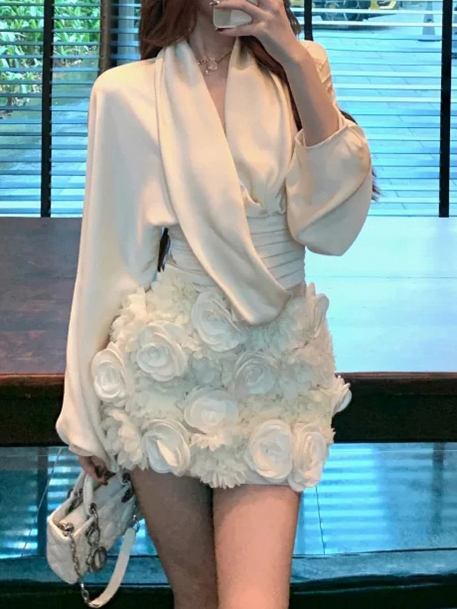 Solid Spliced Appliques Slimming Skirts For Women High Waist Temperament Mini Skirts Female Fashion Style Fashion