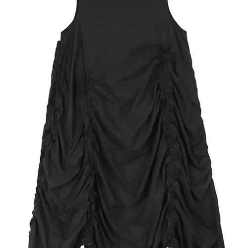 Load image into Gallery viewer, Women Black Irregular Drawstring Big Size Long Dress New Round Neck Sleeveless Fashion Tide Spring Summer 2025 1DH6574
