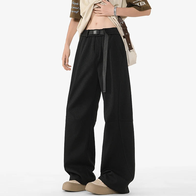 Men's Casual Pants New Summer Fashion Trend Elastic Waist Belt Splicing Full Length Male Trousers Spring 2025 9W1390