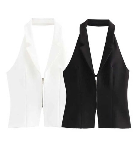 2025 Women Sexy Backless Strapless Halter Corset Tops Side Zipper Lady Slim Camis Female Solid Chic Tops