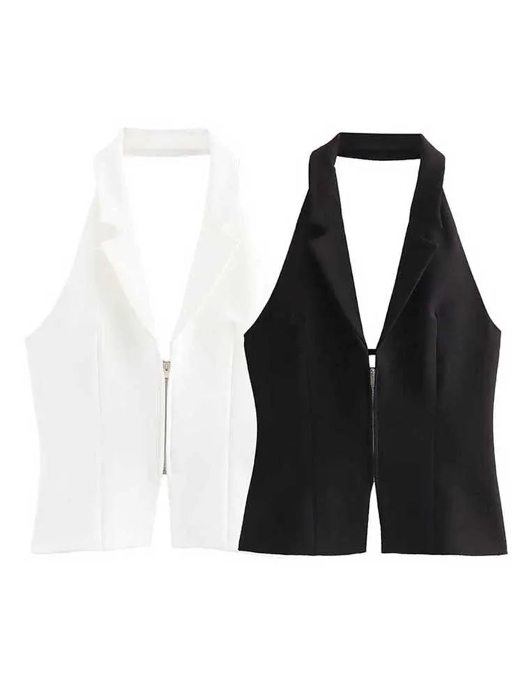 2025 Women Sexy Backless Strapless Halter Corset Tops Side Zipper Lady Slim Camis Female Solid Chic Tops