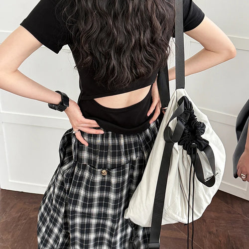 Load image into Gallery viewer, Women Dark Gray Back Hollow Out Casual Slim T-shirt New Round Neck Short Sleeve Fashion Tide Spring Summer 2025 1DJ1546
