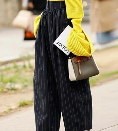 Fall Women's Retro Striped Loose Wide-leg Pants 2025 Spring Summer High Waist Urban Fashion Outfit Long Trousers Female