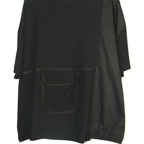 Load image into Gallery viewer, Women Black Pocket Irregular Spliced Big Size T-shirt New Round Neck Short Sleeve Fashion Tide Spring Summer 2025 1DJ0621
