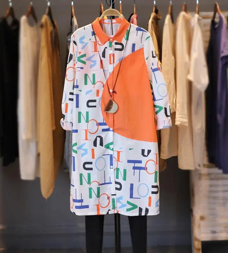 Blouses Women Casual Letter Print Loose Medium Long Women's Shirt 2022 New Long Sleeve Top Fashion Blouses And Shirts