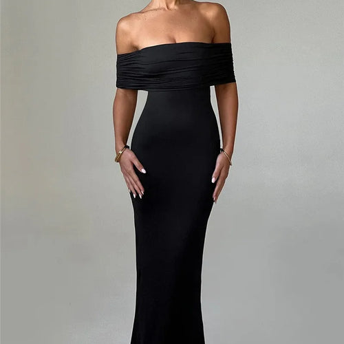 Load image into Gallery viewer, Strapless Backless Sexy Maxi Dress For Women Black Solid Off-shoulder Sleeveless Bodycon Club Party Long Dress Elegant
