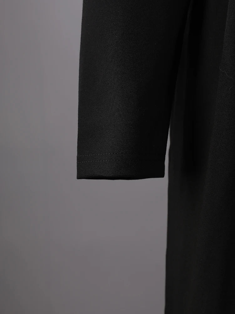 Women Black Zipper Irregular Hem Slit Midi Dress New Turtleneck Long Sleeve Fashion Tide Spring Autumn 2025 1DH9354