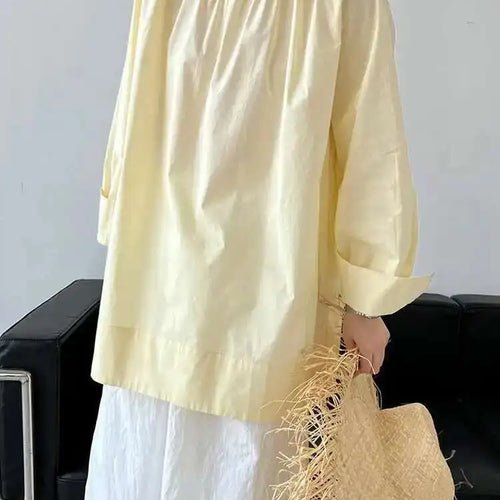 Load image into Gallery viewer, Women Yellow Big Size Long Blouse New Round Neck Long Sleeve Loose Fit Shirt Fashion Tide Spring Autumn 2025 1DH0197
