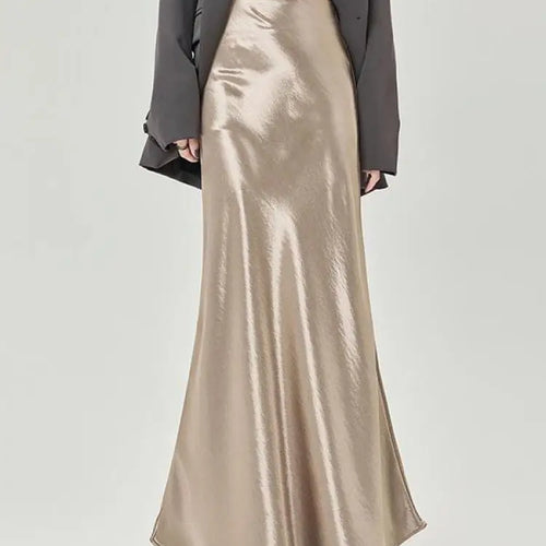 Load image into Gallery viewer, French Fashion Women Black Beige High Waist Long Skirt 2025 Spring Summer Khaki Vacation Party Pleated Fishtail Skirt Simplicity
