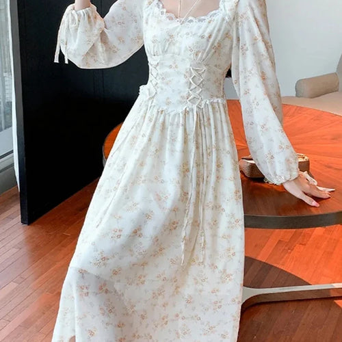 Load image into Gallery viewer, Spring Elegant Women&#39;s Y2K Midi Dress Korean Fashion Retro Sweet Flower Party Full Sleeve Dress Women Casual Lace Dresses
