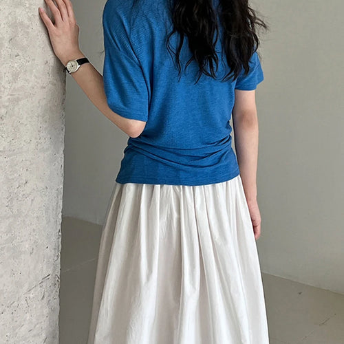 Load image into Gallery viewer, Women Blue Brief Belted Elegant Casual T-shirt New Slash Neck Short Sleeve Fashion Tide Spring Summer 2025 1DJ1475
