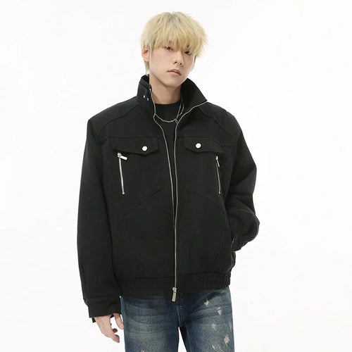 Load image into Gallery viewer, Korean Style Men&#39;s Jackets Plush Turn-down Collar Solid Color Casual Zipper Patchwork Short Male Simple Cloth Autumn 9C8968
