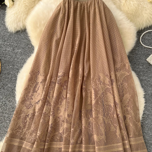 Load image into Gallery viewer, Vintage Elegant Women Black White Mesh High Waist Vacation Long Skirt Autumn Winter New Brown Pleated A-line Short Skirt Popular
